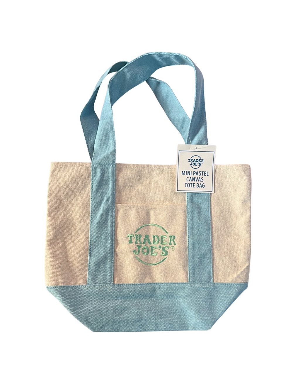 NWT Trader Joe’s Mini Pastel Canvas Tote Bag Light Blue Limited Edition